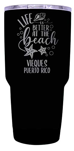 Vieques Puerto Rico Souvenir Laser Engraved 24 Oz Insulated Stainless Steel Tumbler Black Image 1