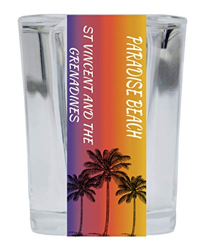 Paradise Beach St Vincent And The Grenadines 2 Ounce Square Shot Glass Palm Tree Design Image 1
