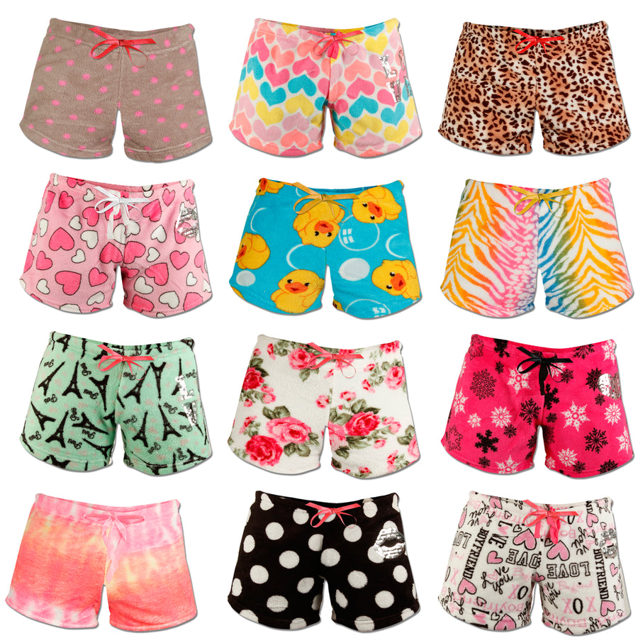 Womens Ultra Plush Printed Shorts 4-Pack Soft Fuzzy Lounge Sleepwear S-XL Image 1