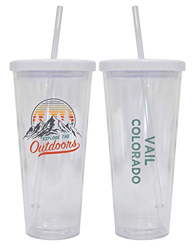 Vail Colorado Camping 24 oz Reusable Plastic Straw Tumbler w/Lid & Straw Image 1