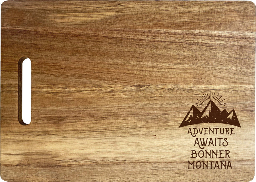 Bonner Montana Camping Souvenir Engraved Wooden Cutting Board 14" x 10" Acacia Wood Adventure Awaits Design Image 1