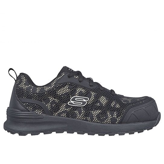 SKECHERS WORK Womens Bulklin - Lyndale Composite Toe Work Shoe Black/Leopard 77273-BKLD Black/Leopard